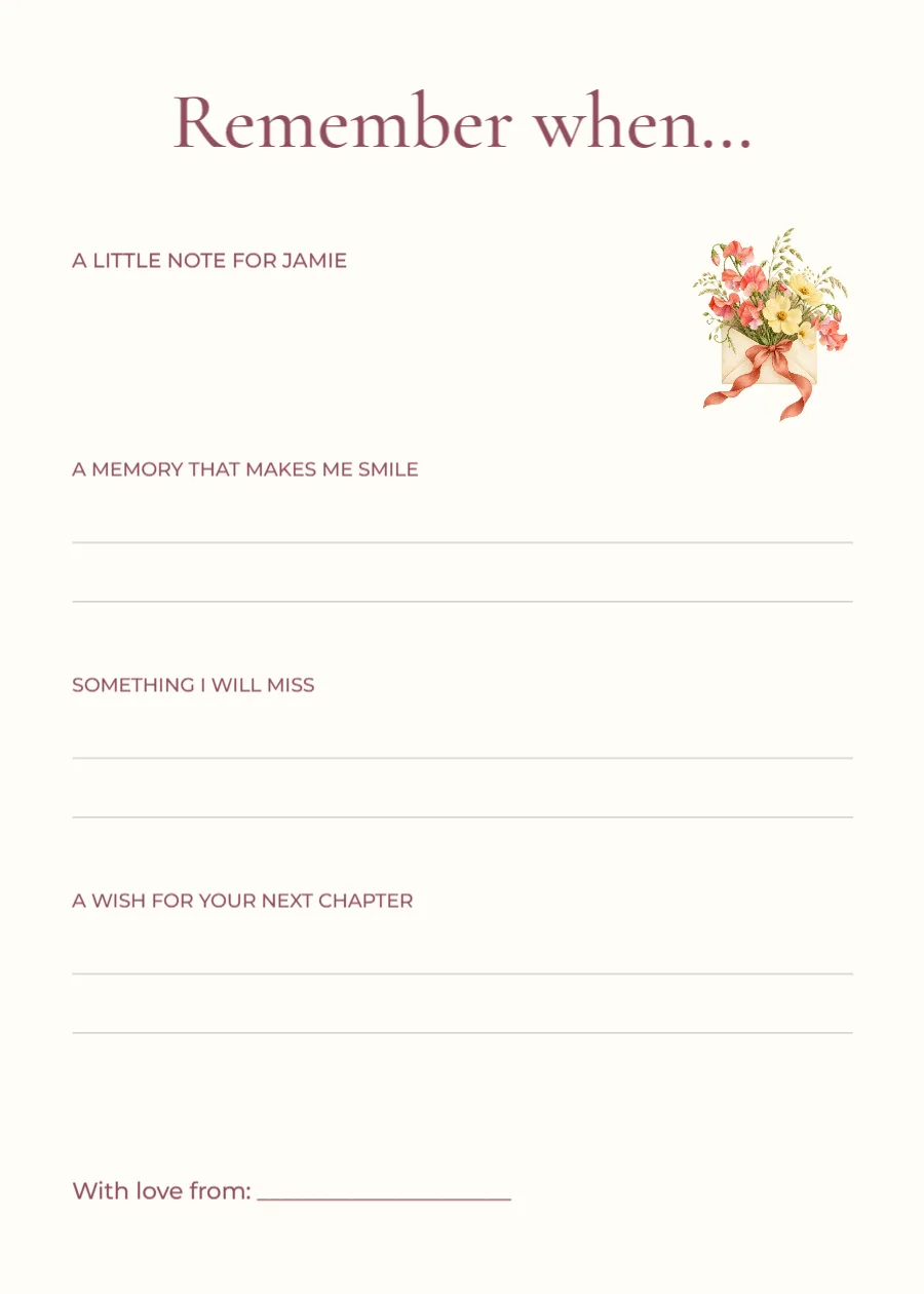 Remember when – farewell memory card: printable design preview