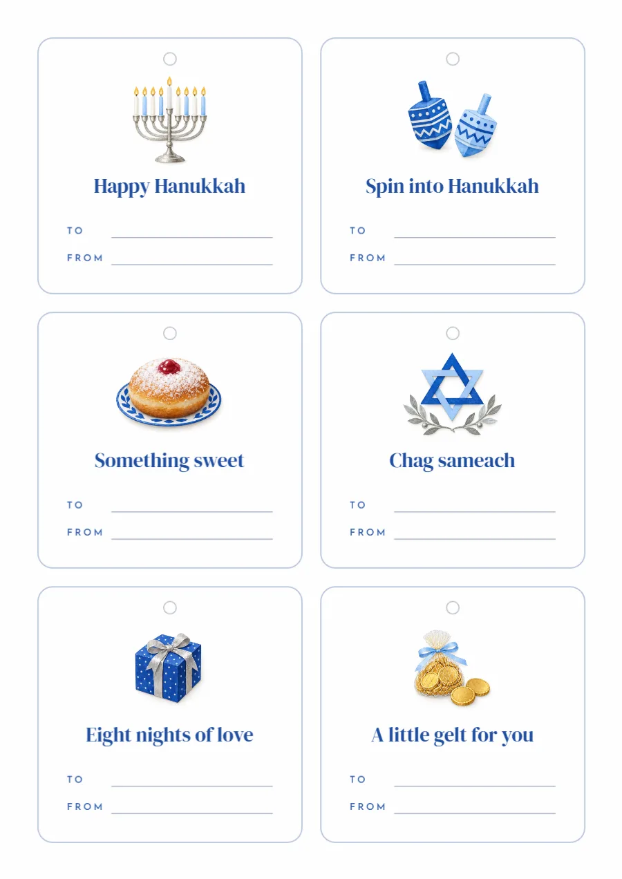 Cobalt & silver – Hanukkah gift tags: printable design preview
