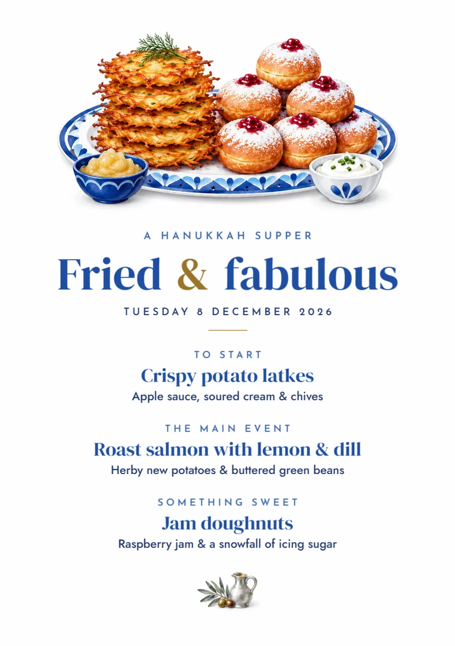 Cobalt & silver – Hanukkah dinner menu: printable design preview