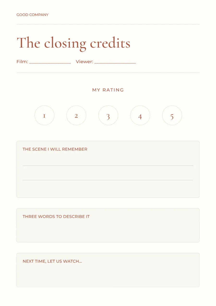 The closing credits – film club ballot: printable design preview