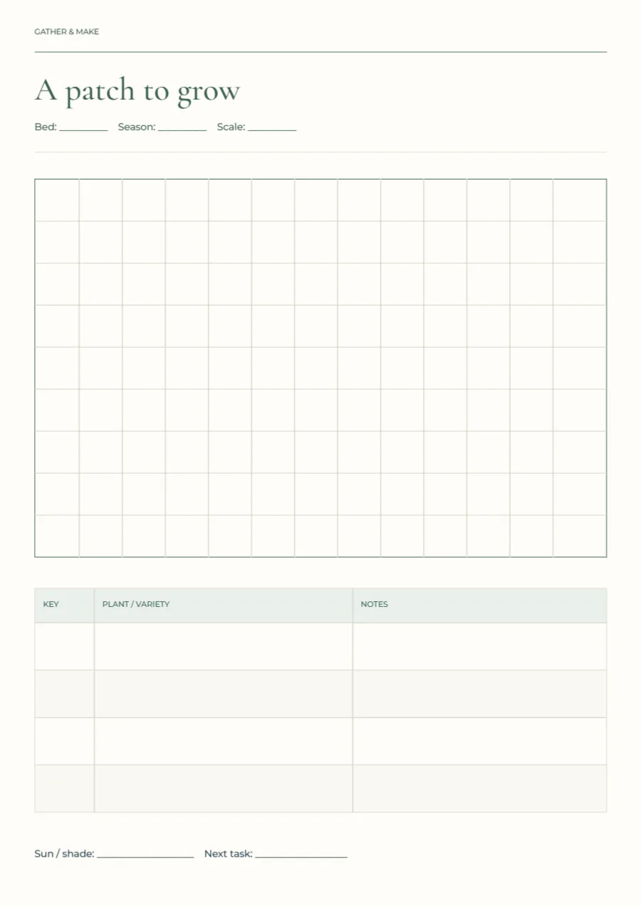 A patch to grow – garden bed planner: printable design preview