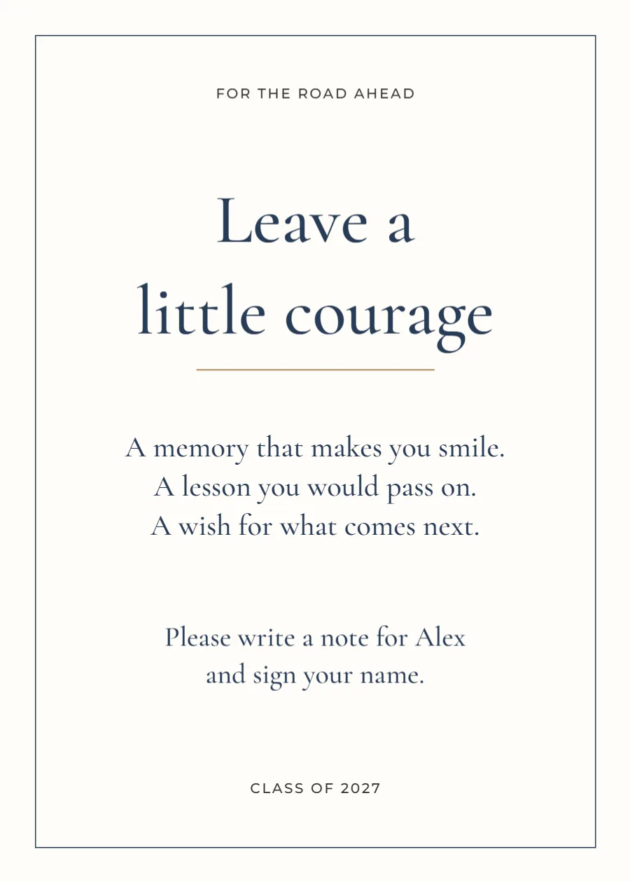 Leave a little courage – graduate guestbook: printable design preview