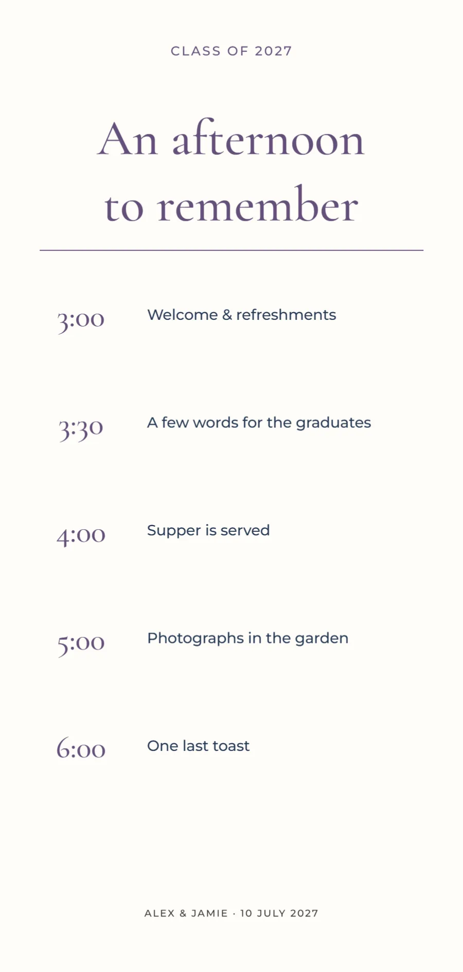 An afternoon to remember – graduation programme: printable design preview