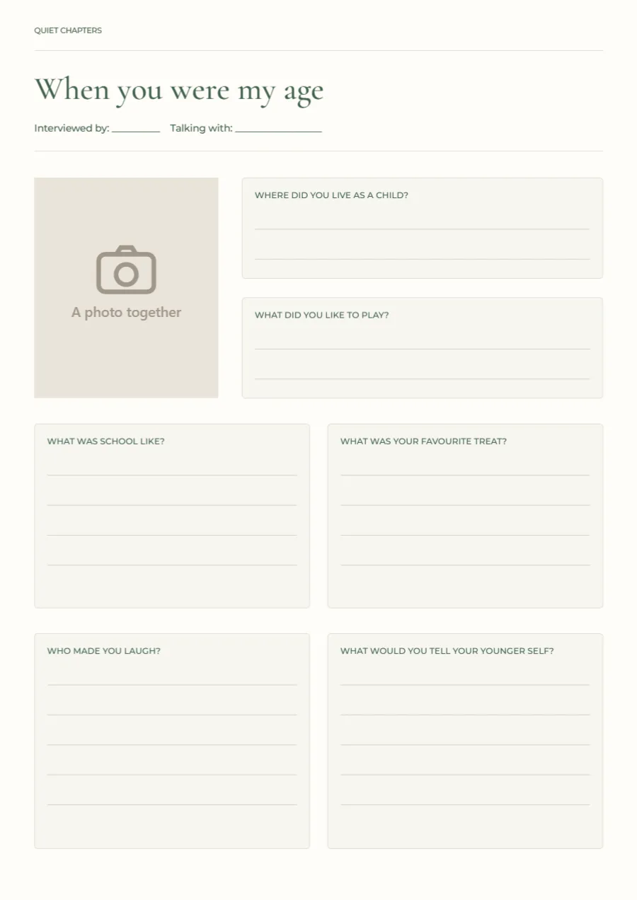 When you were my age – family journal: printable design preview