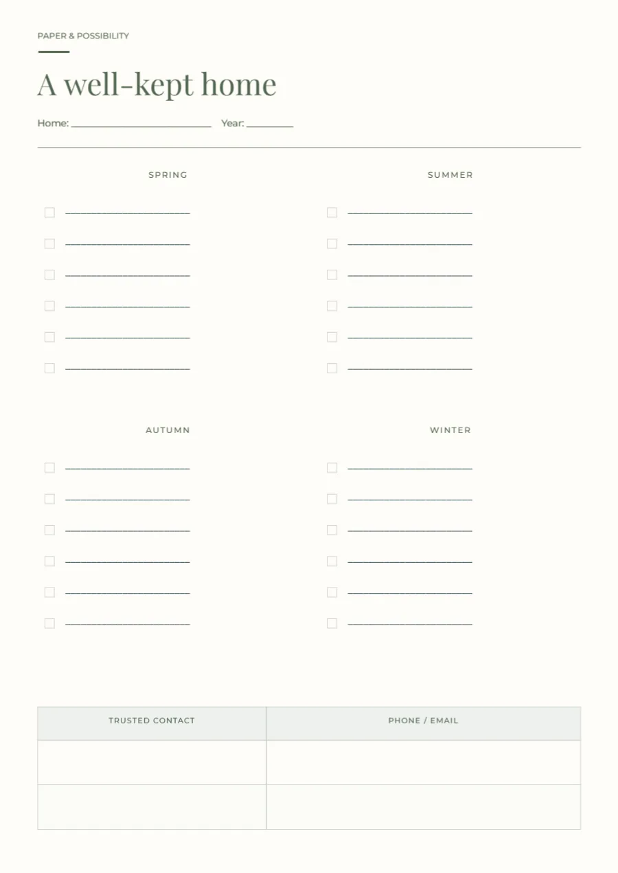 A well-kept home – seasonal planner: printable design preview