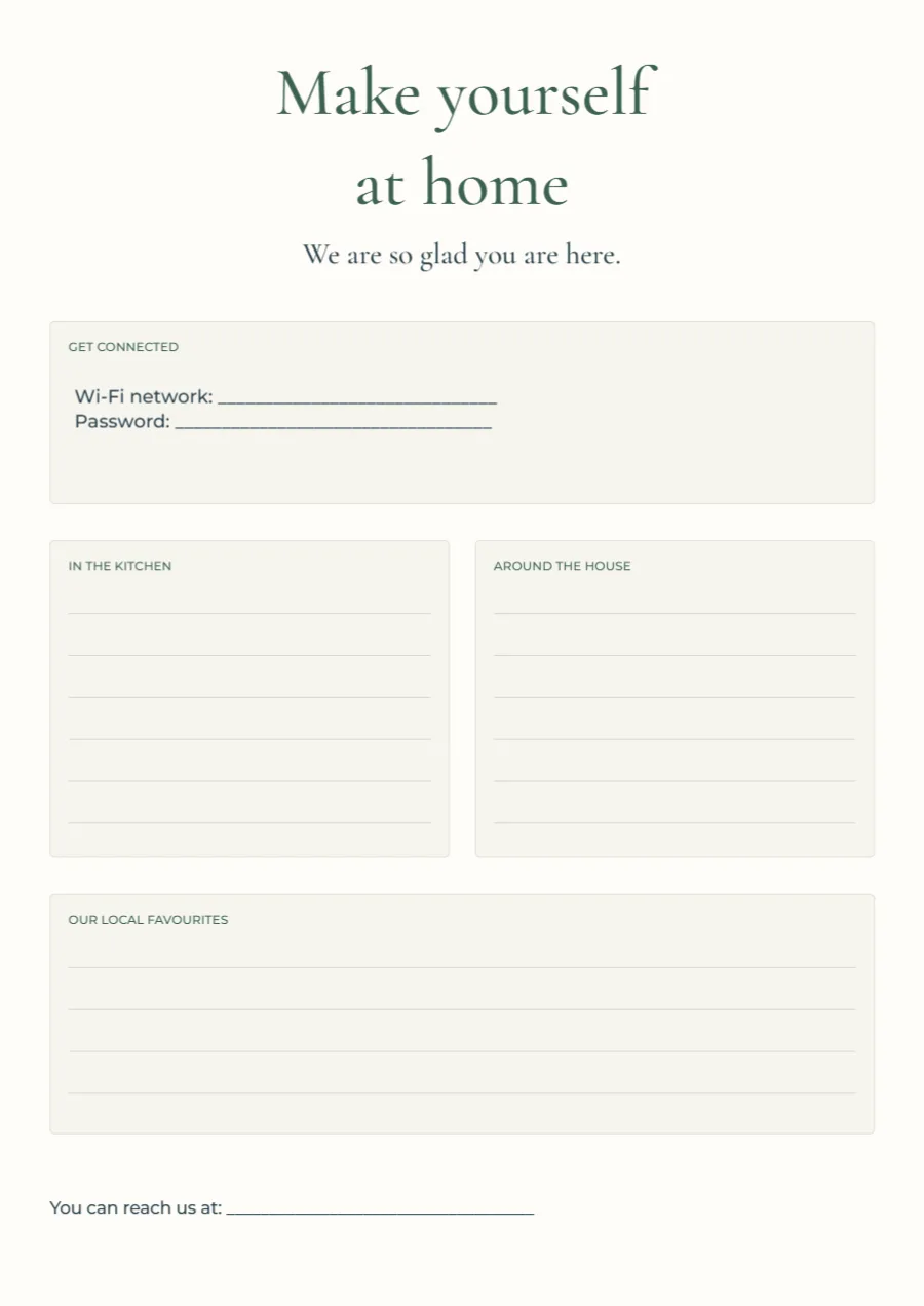 Make yourself at home – guest information: printable design preview