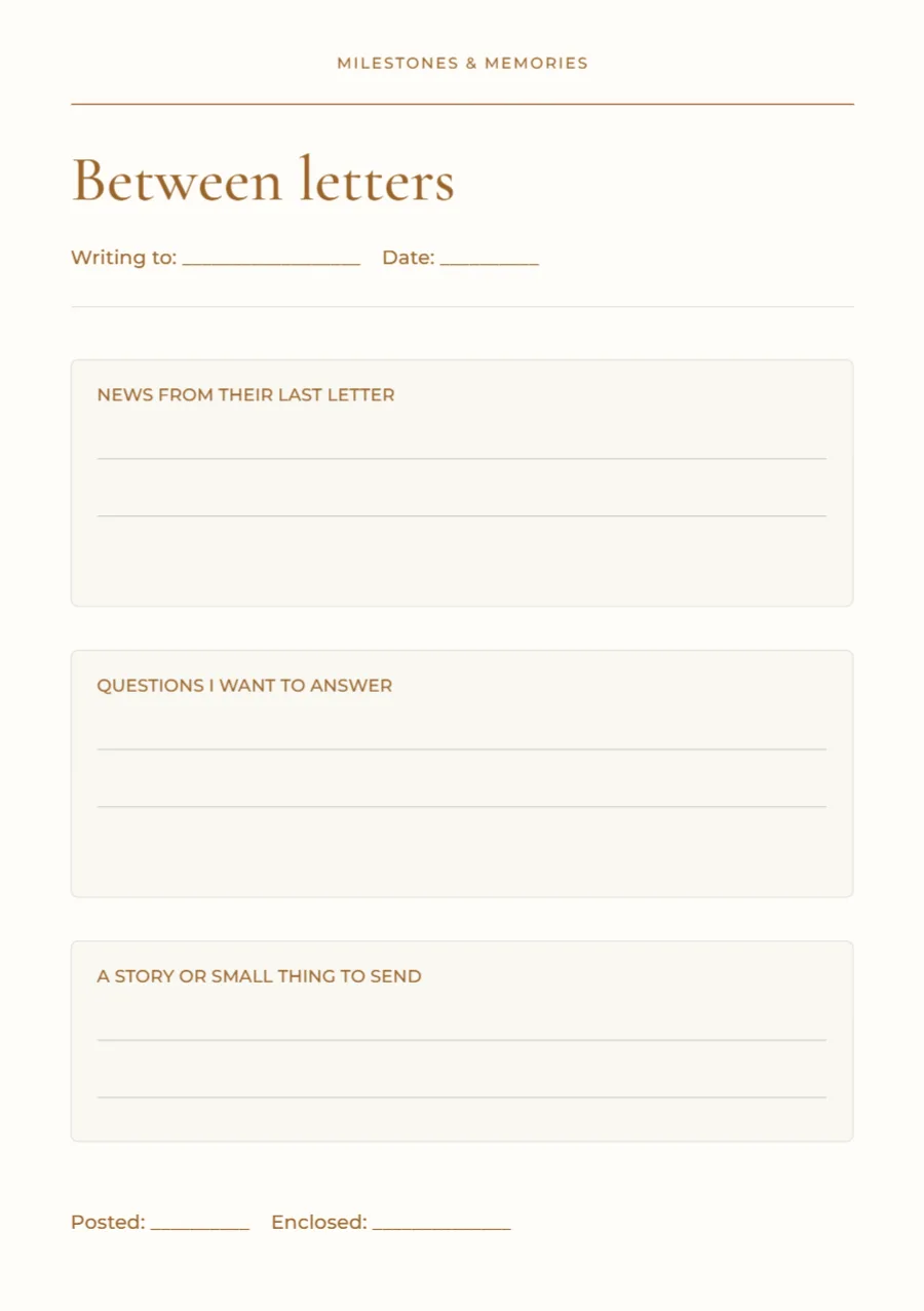 Between letters – pen-pal journal: printable design preview