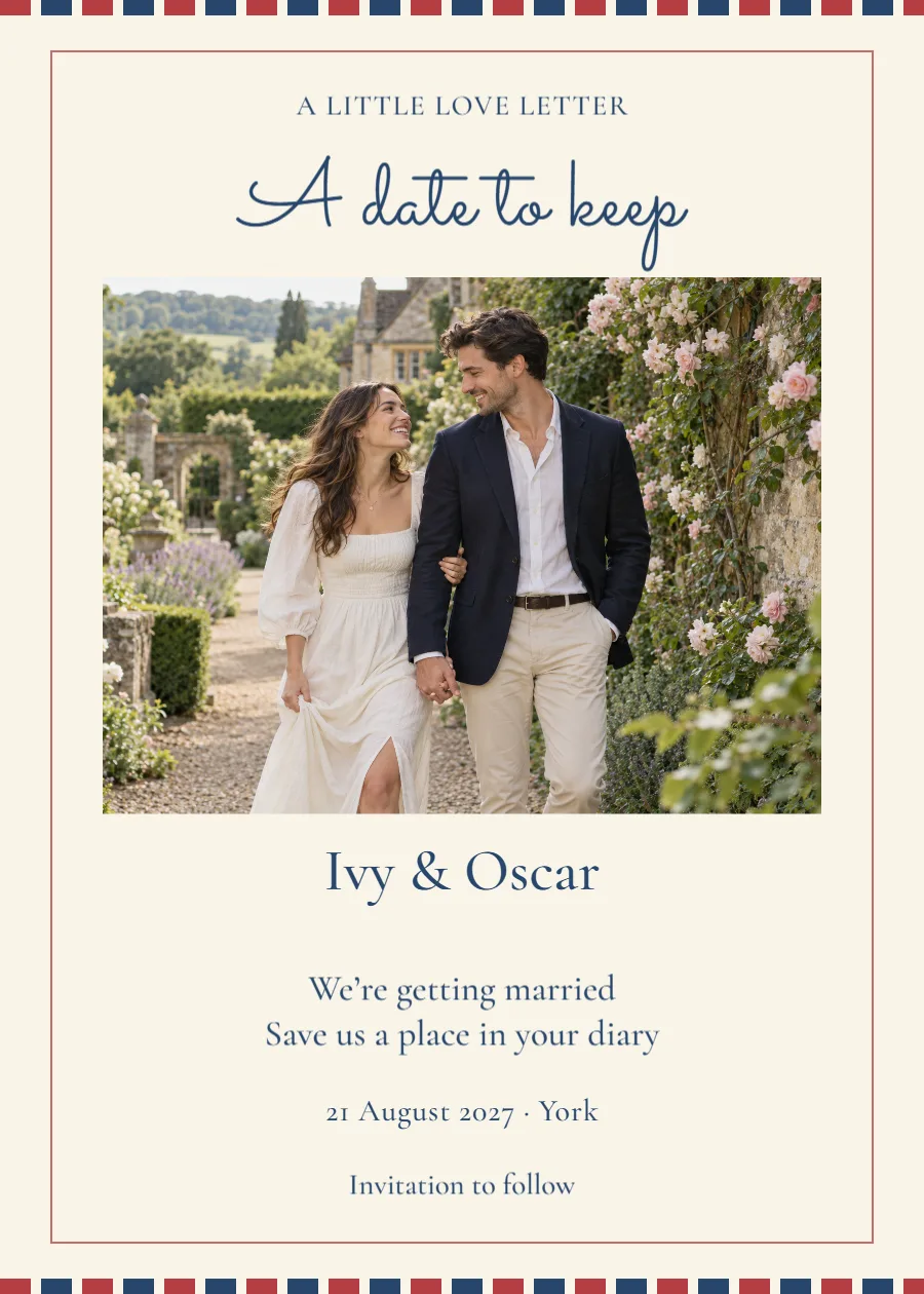 Love by Post – photo save the date: printable design preview