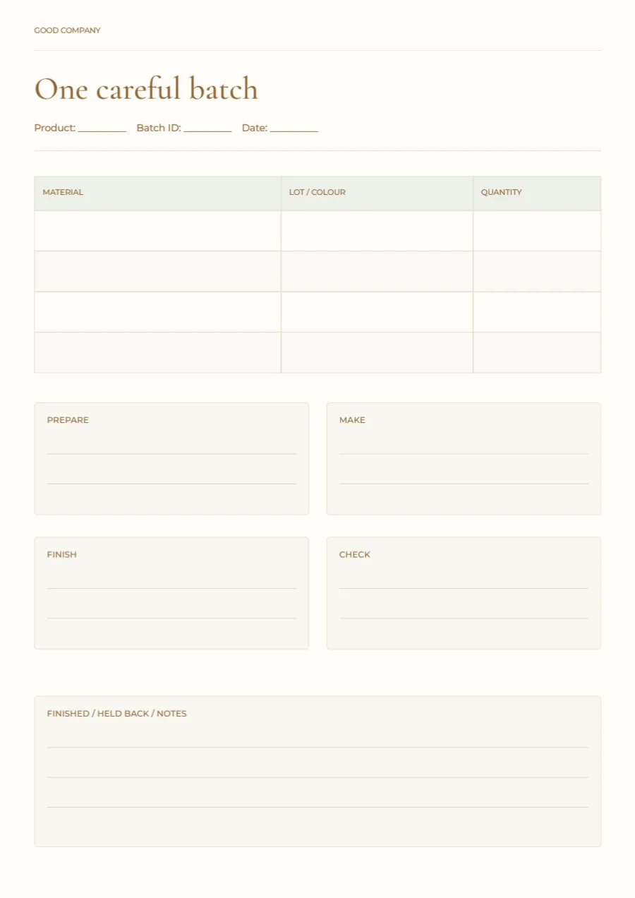One careful batch – making record: printable design preview