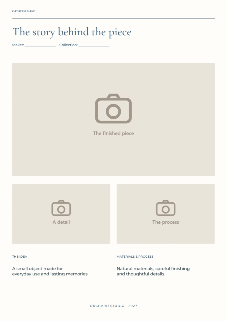 The story behind the piece – portfolio sheet: printable design preview