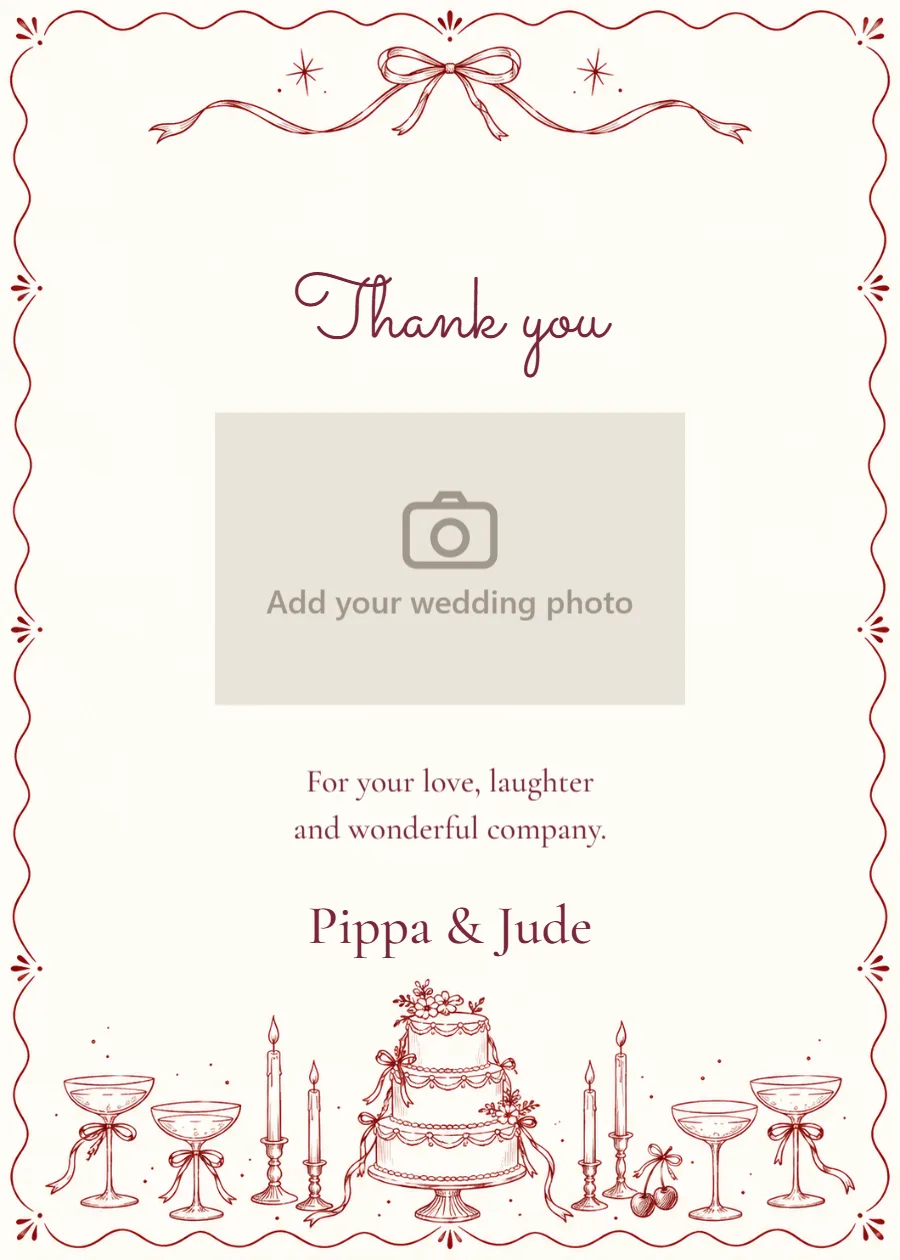 Merlot doodles – photo thank-you card: printable design preview