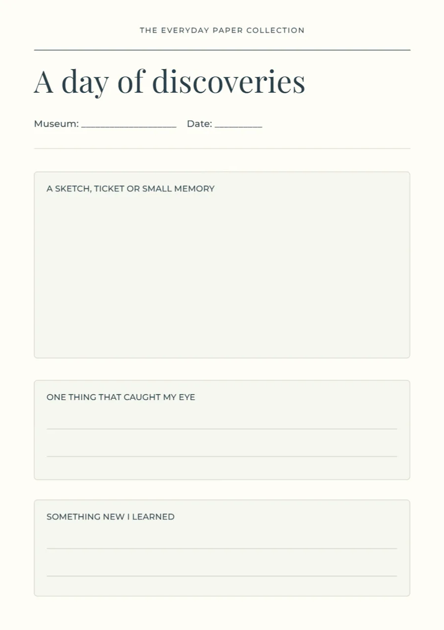 A day of discoveries – museum journal: printable design preview