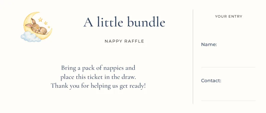 A little bundle – nappy raffle ticket: printable design preview