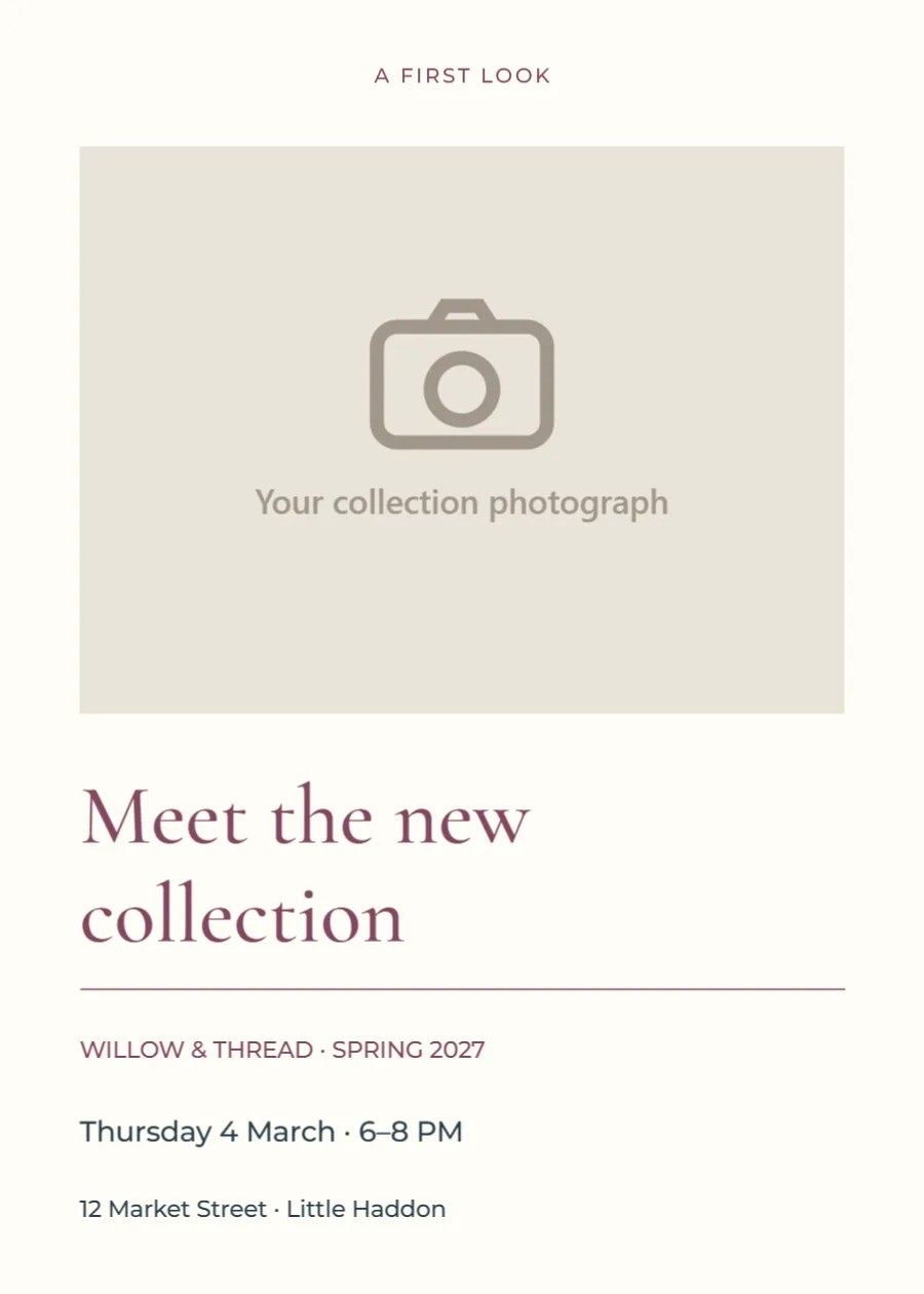 Meet the new collection – launch invitation: printable design preview