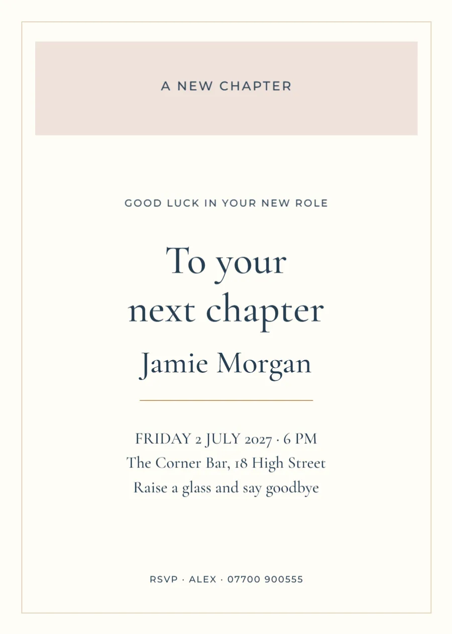 To your next chapter – leaving drinks: printable design preview