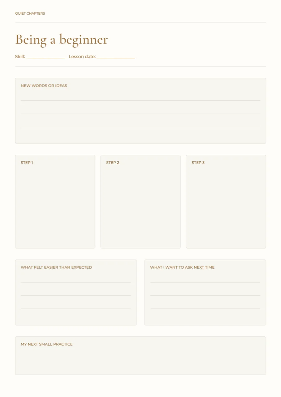 Being a beginner – learning journal: printable design preview
