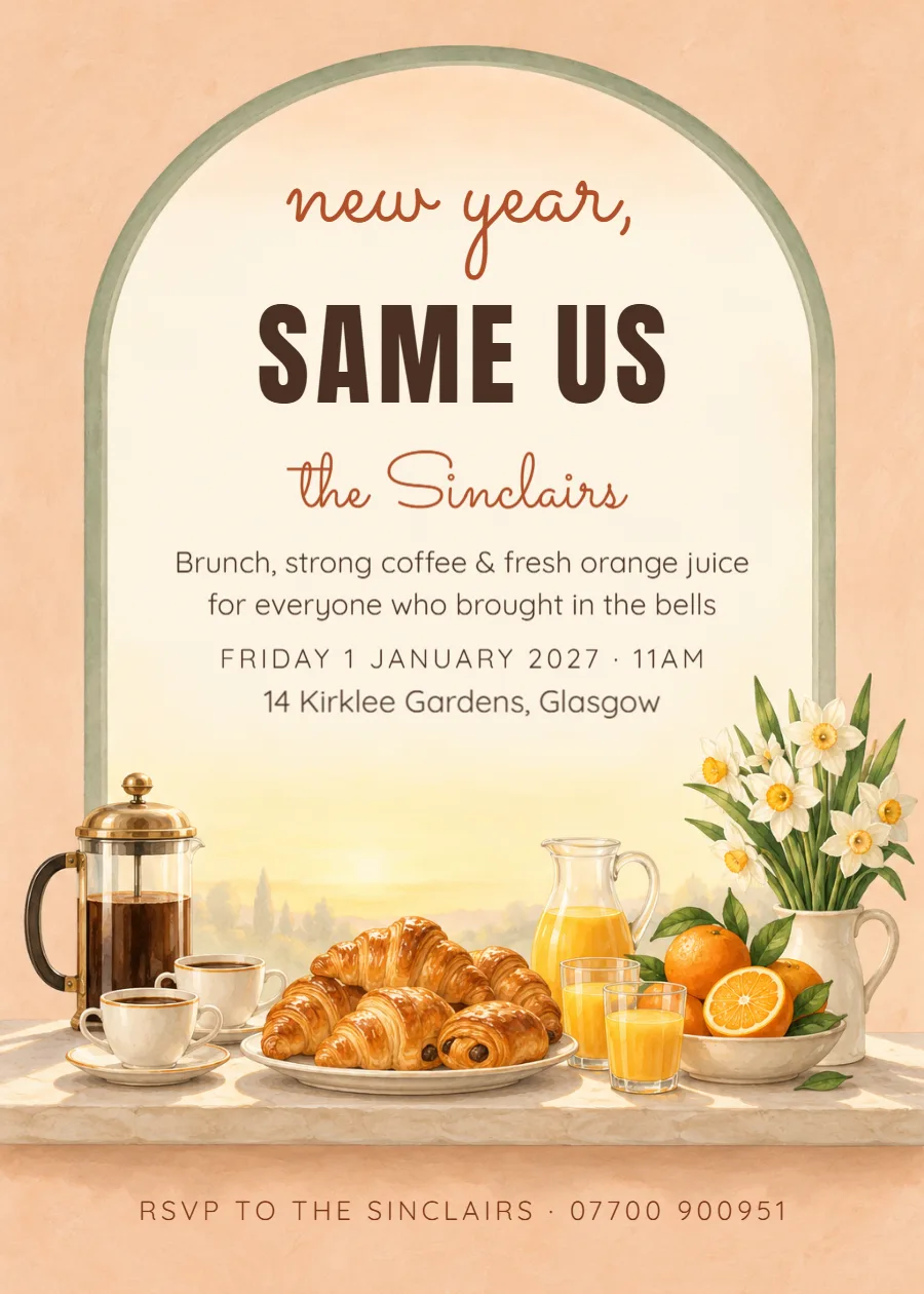 New year, same us – New Year’s Day brunch invitation: printable design preview
