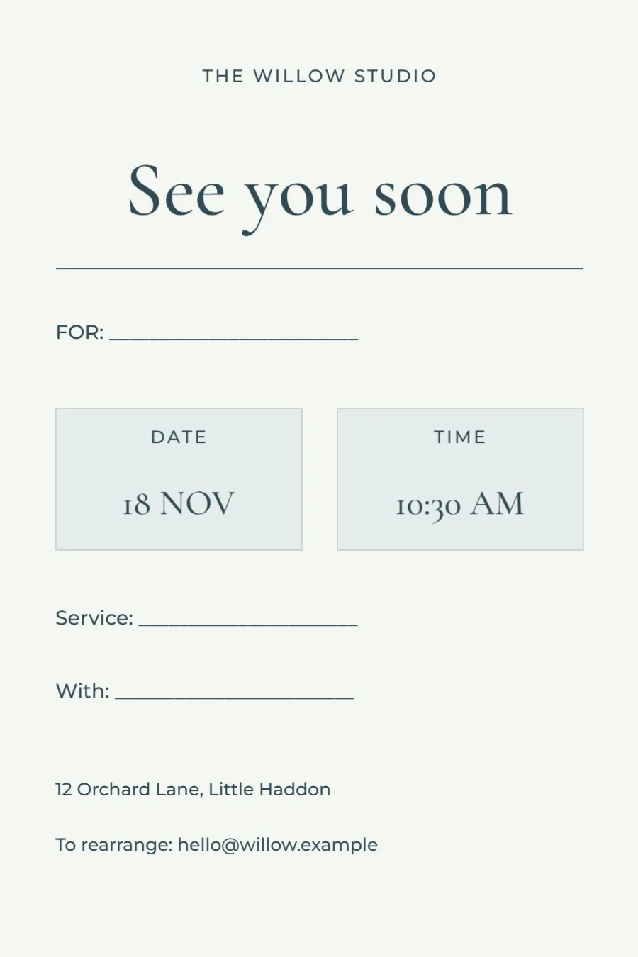 See you soon – appointment reminder: printable design preview