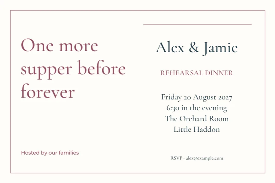 One more supper before forever – rehearsal dinner: printable design preview