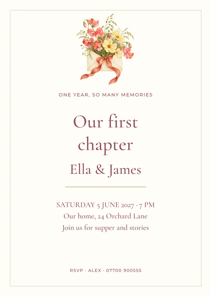 Our first chapter – first anniversary supper: printable design preview