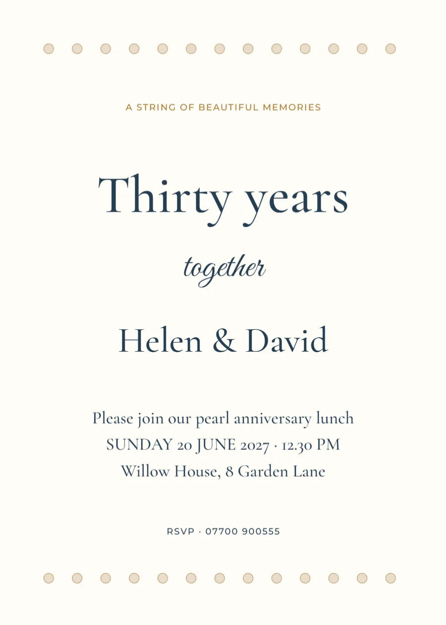A string of memories – pearl anniversary: printable design preview
