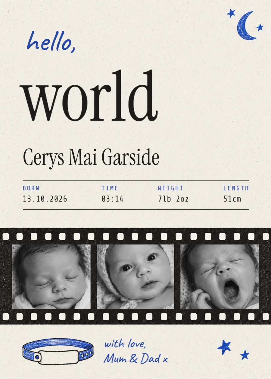 Photo booth strip – birth announcement: printable design preview