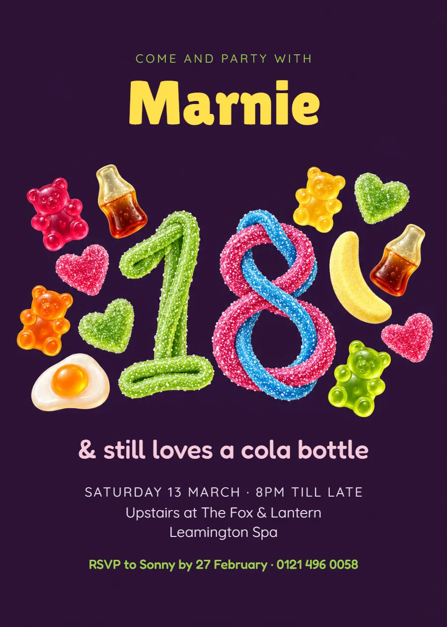 Pick ’n’ mix – 18th birthday invitation: printable design preview