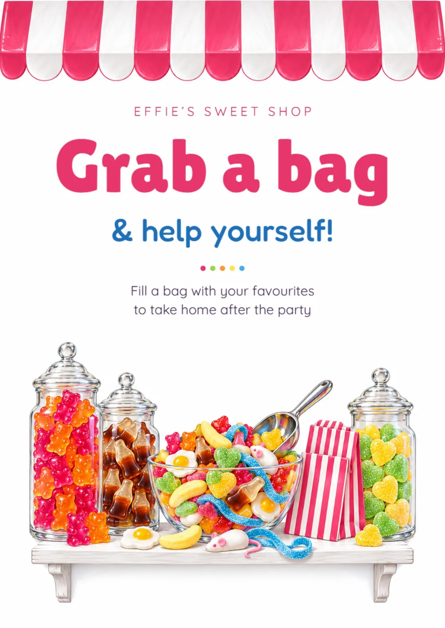 Pick ’n’ mix – sweet table sign: printable design preview