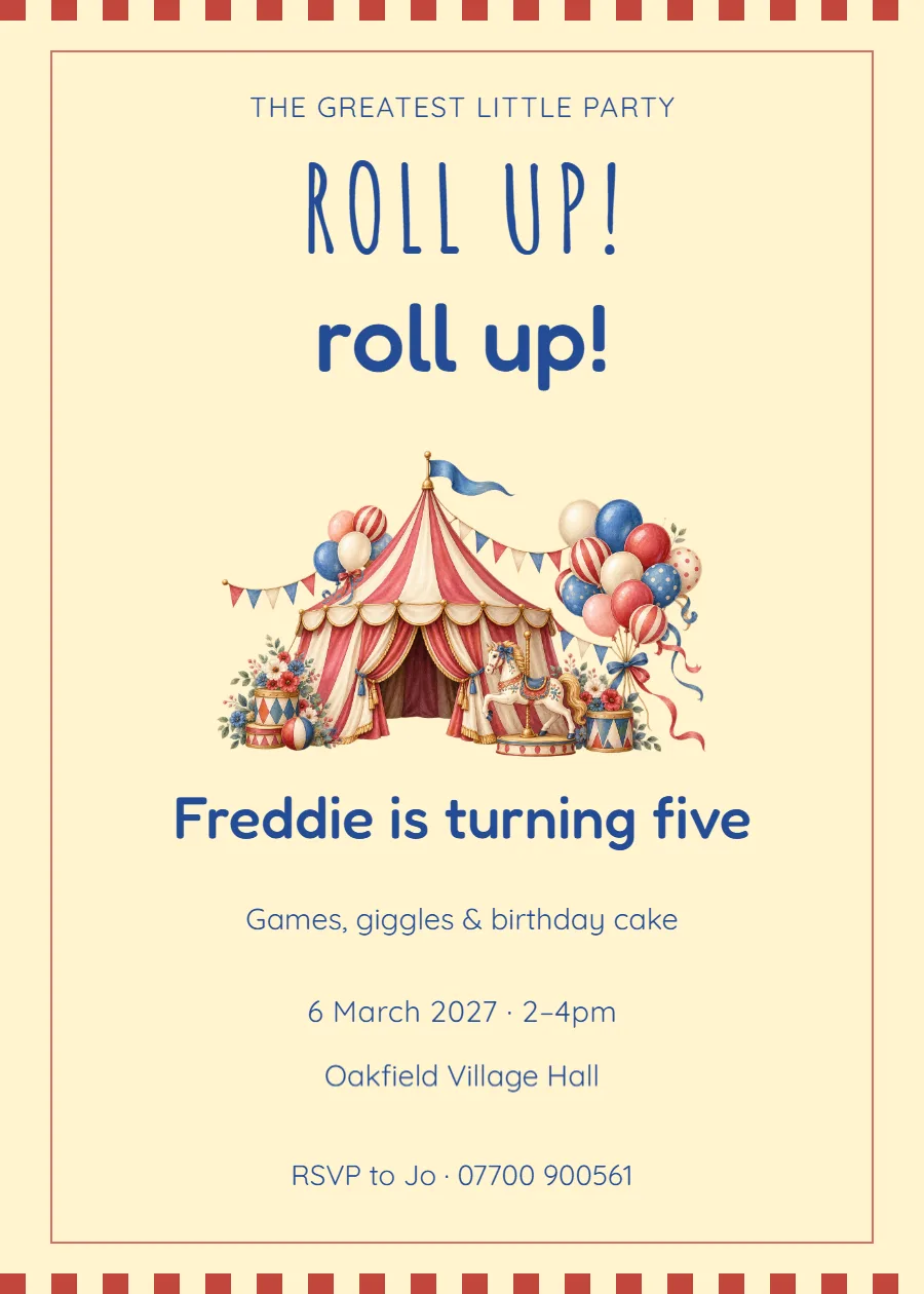 Play Parade – big top fifth birthday: printable design preview