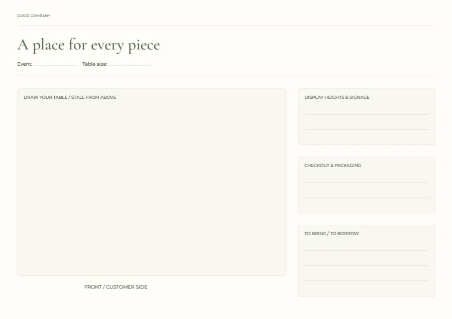 A place for every piece – market stall plan: printable design preview