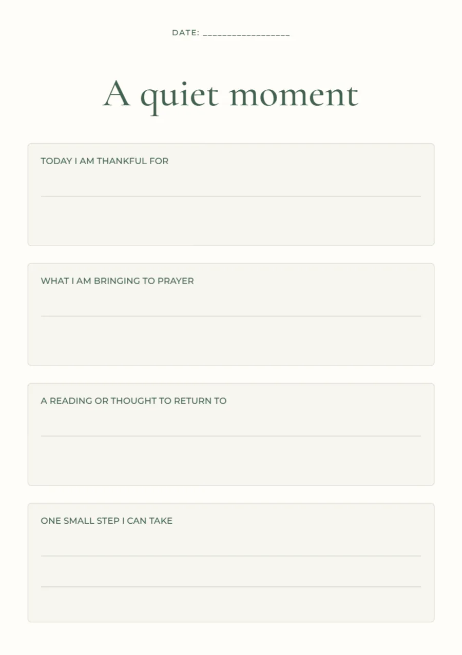 A quiet moment – prayer reflection: printable design preview