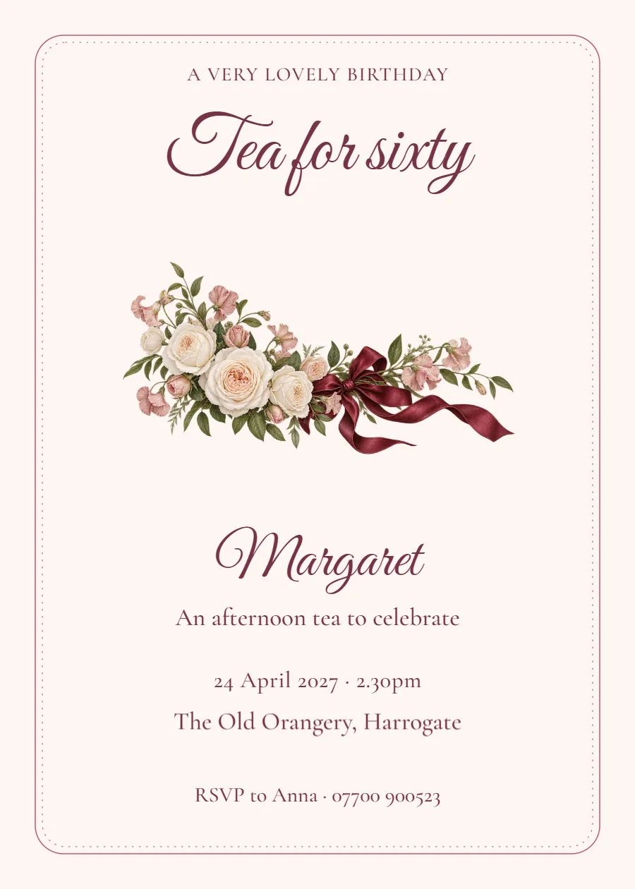 Ribbon Heirloom – birthday afternoon tea: printable design preview