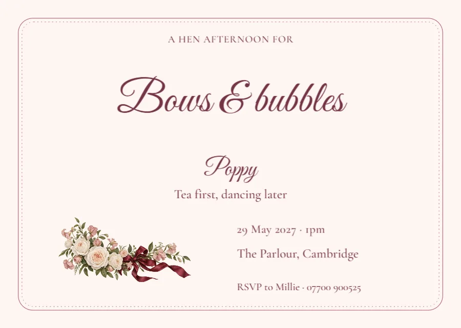 Ribbon Heirloom – hen tea postcard: printable design preview