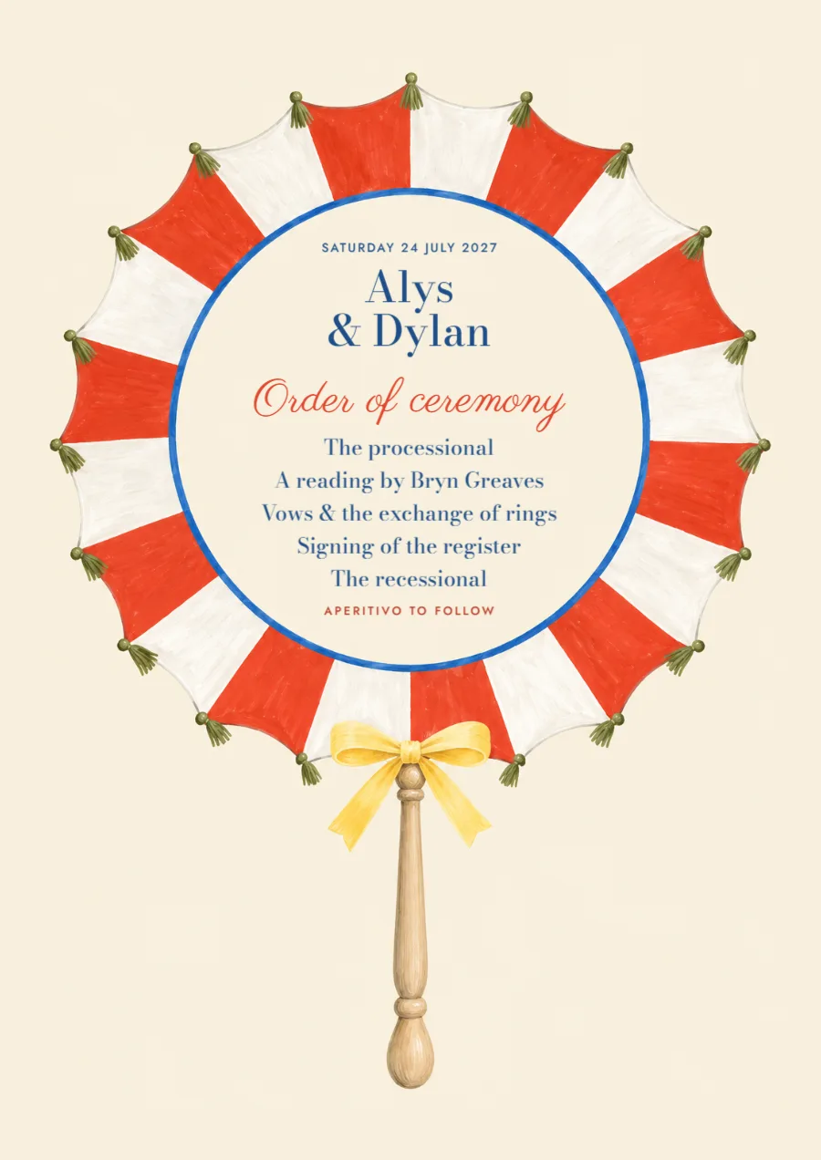 Riviera beach club – ceremony programme fan: printable design preview