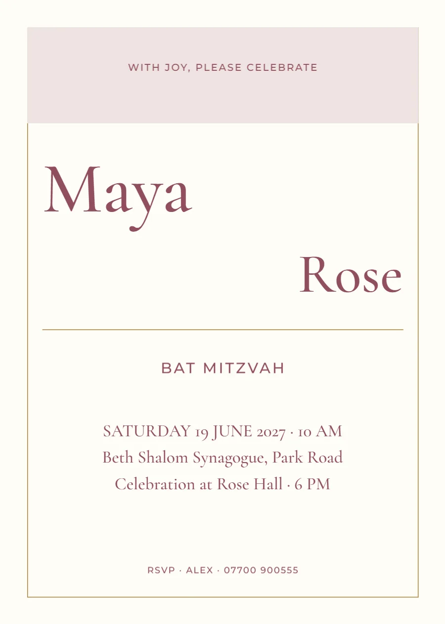 Maya’s celebration – bat mitzvah: printable design preview