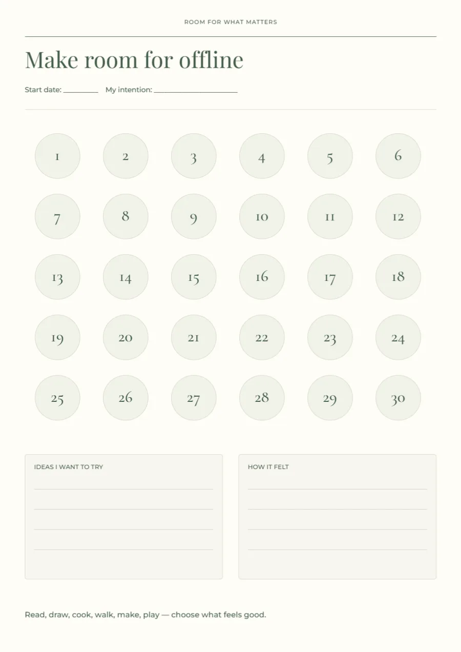Make room for offline – 30-day challenge: printable design preview