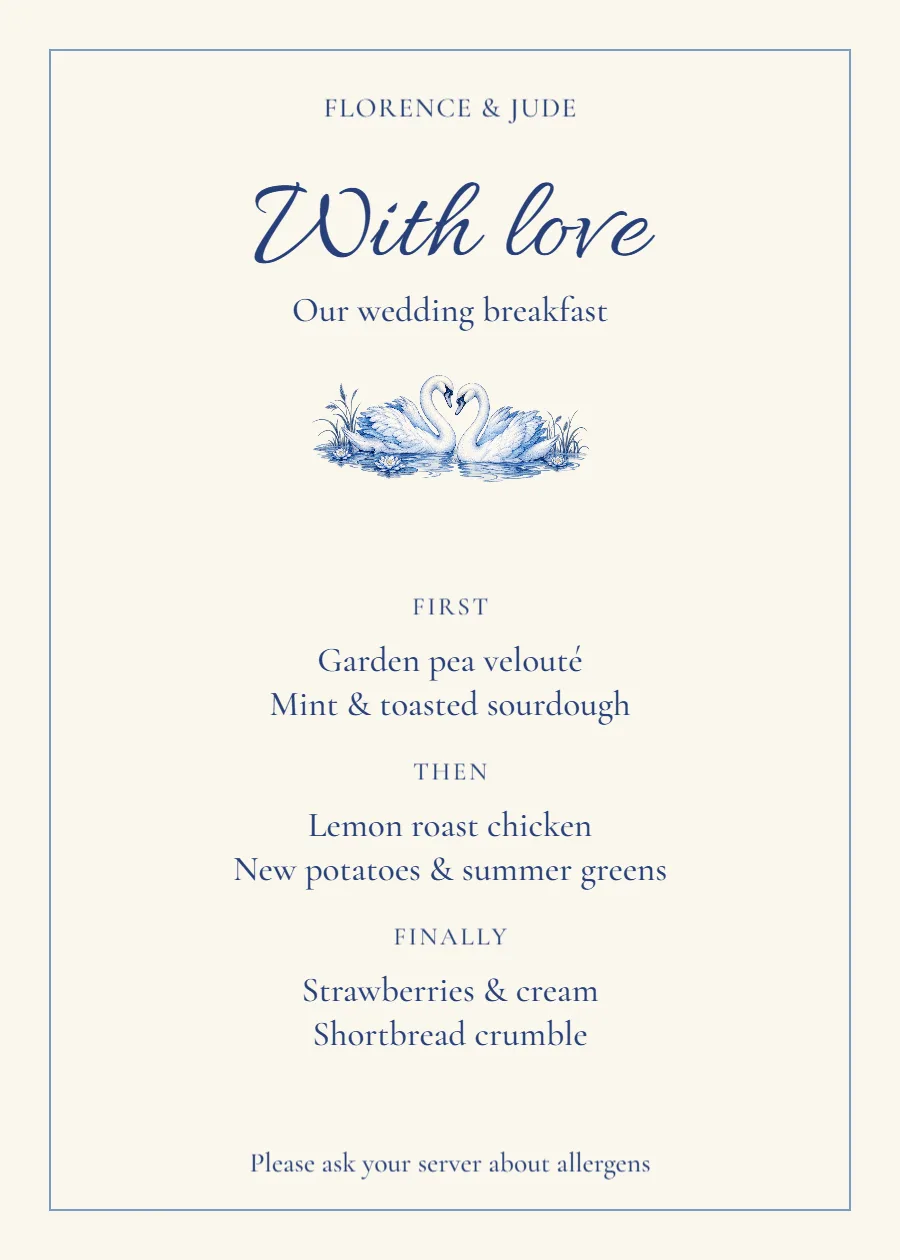 Scribbled Feast – wedding breakfast menu: printable design preview