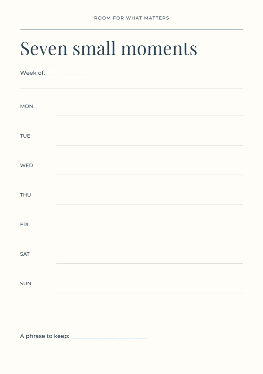 Seven small moments – weekly journal: printable design preview