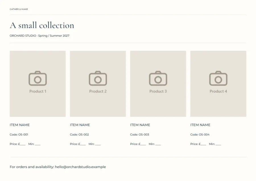 A small collection – product line sheet: printable design preview