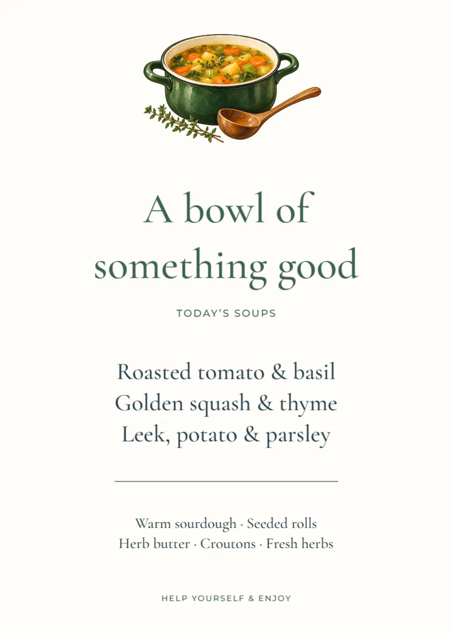A bowl of something good – soup bar menu: printable design preview