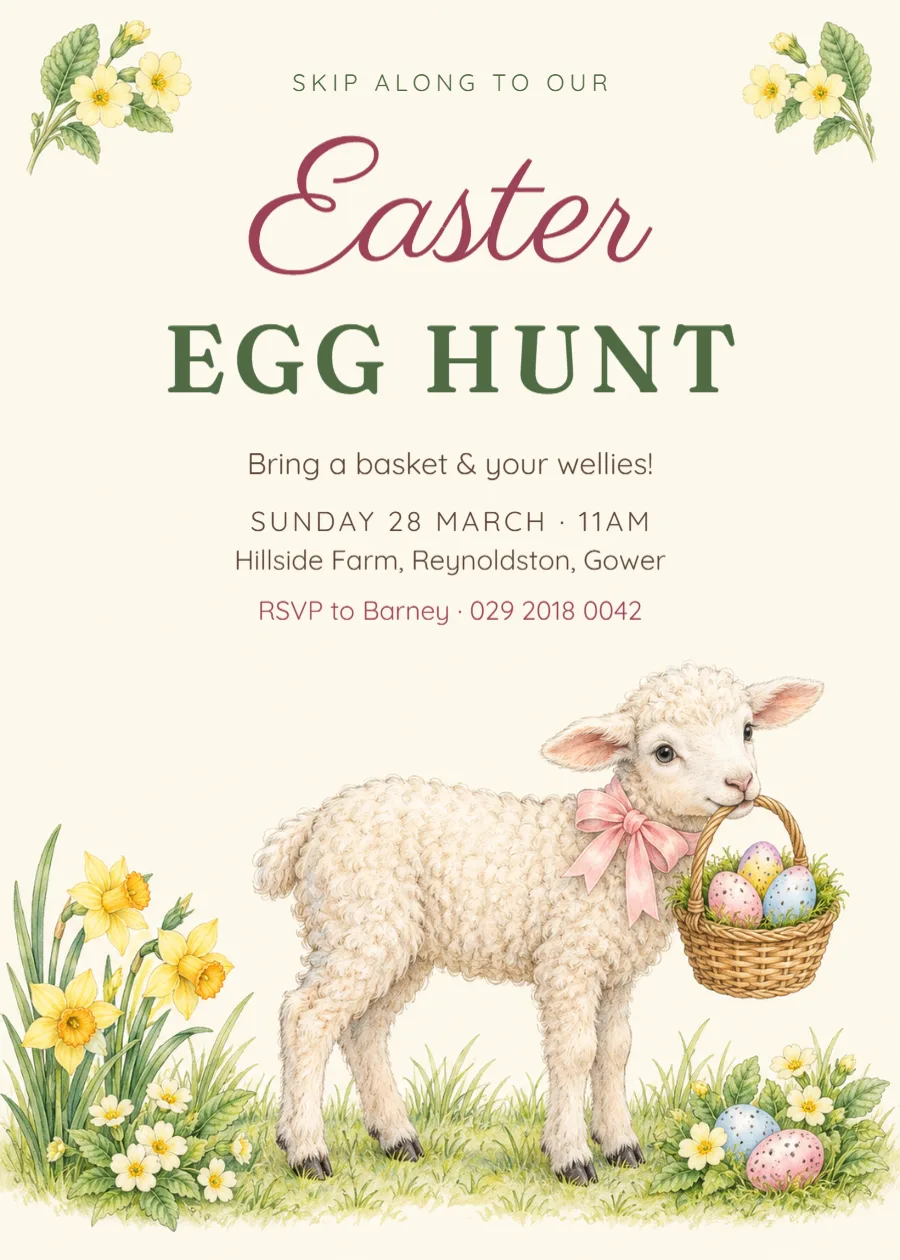 Spring lambs – Easter egg hunt invitation: printable design preview