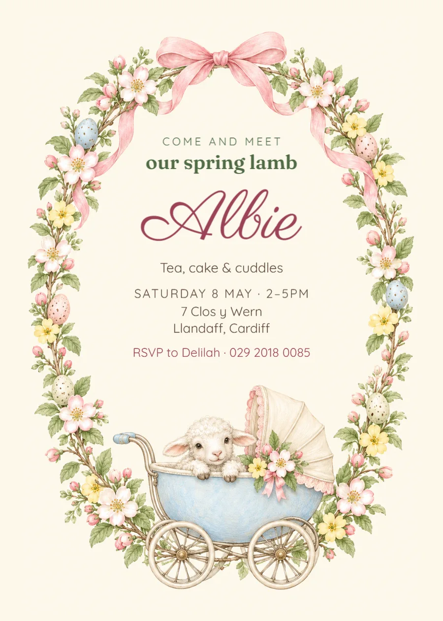 Spring lambs – sip and see invitation: printable design preview