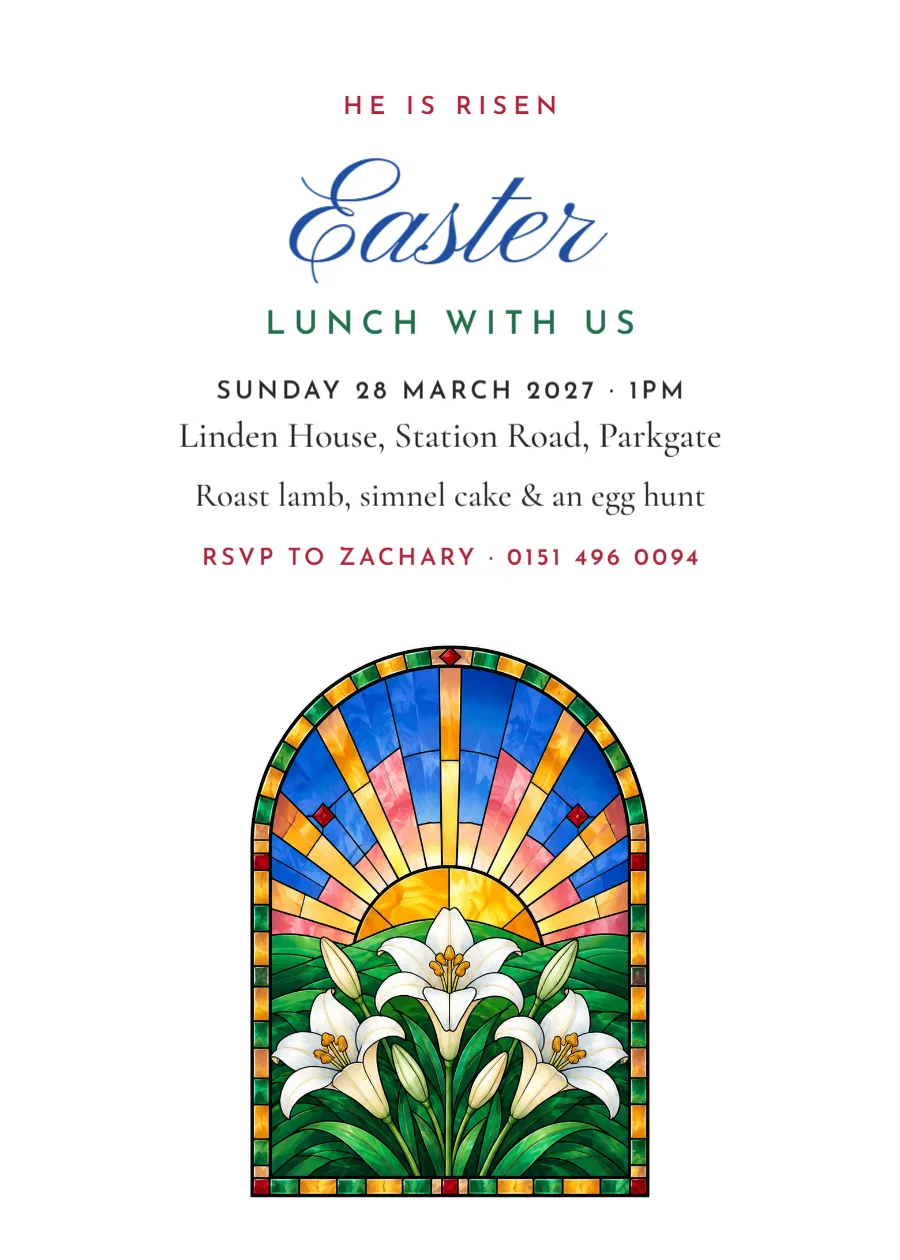 Stained glass – Easter Sunday lunch invitation: printable design preview