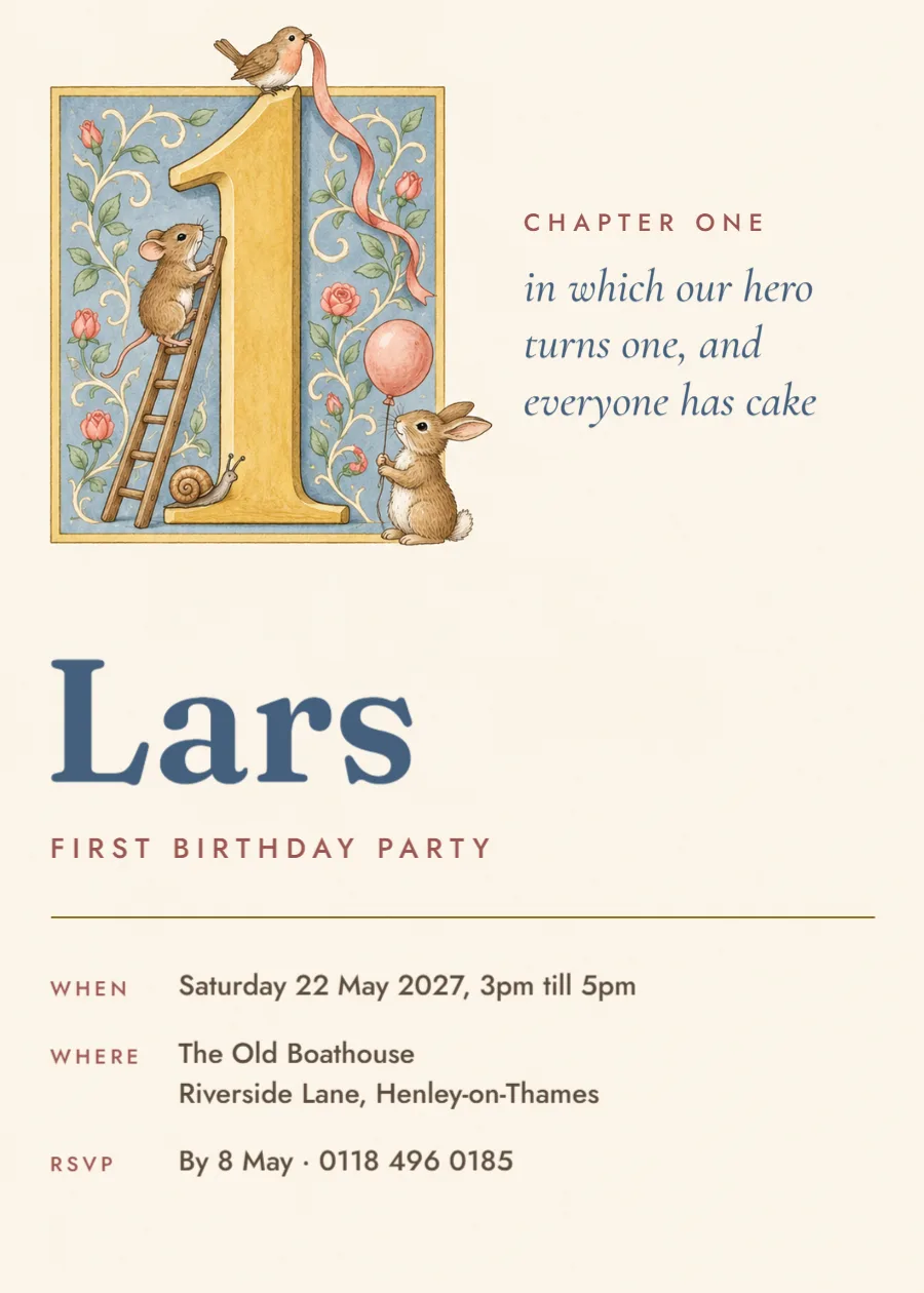 Storybook nursery – chapter one first birthday: printable design preview