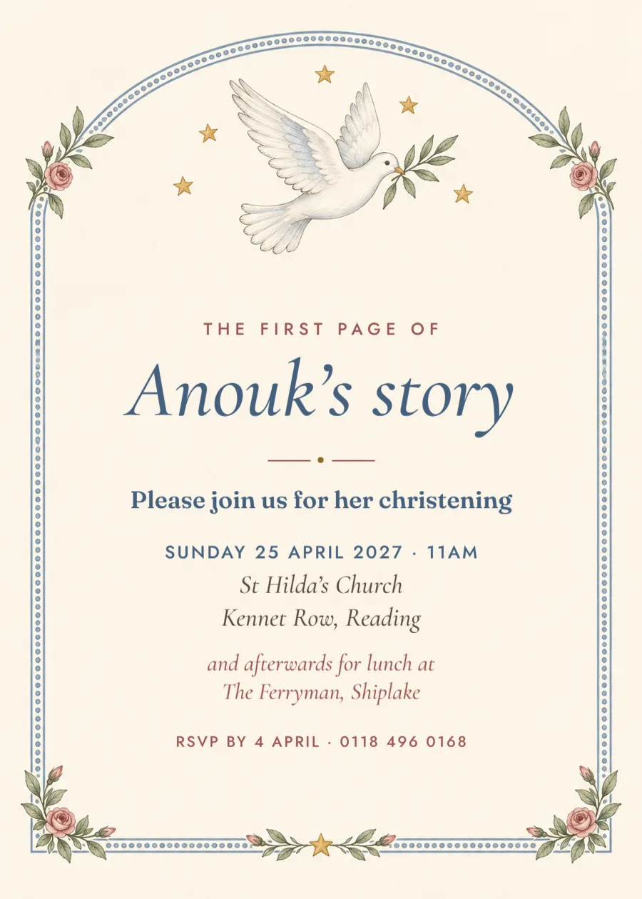 Storybook nursery – bookplate christening invitation: printable design preview