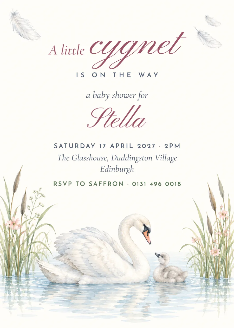 Swan lake – cygnet baby shower invitation: printable design preview