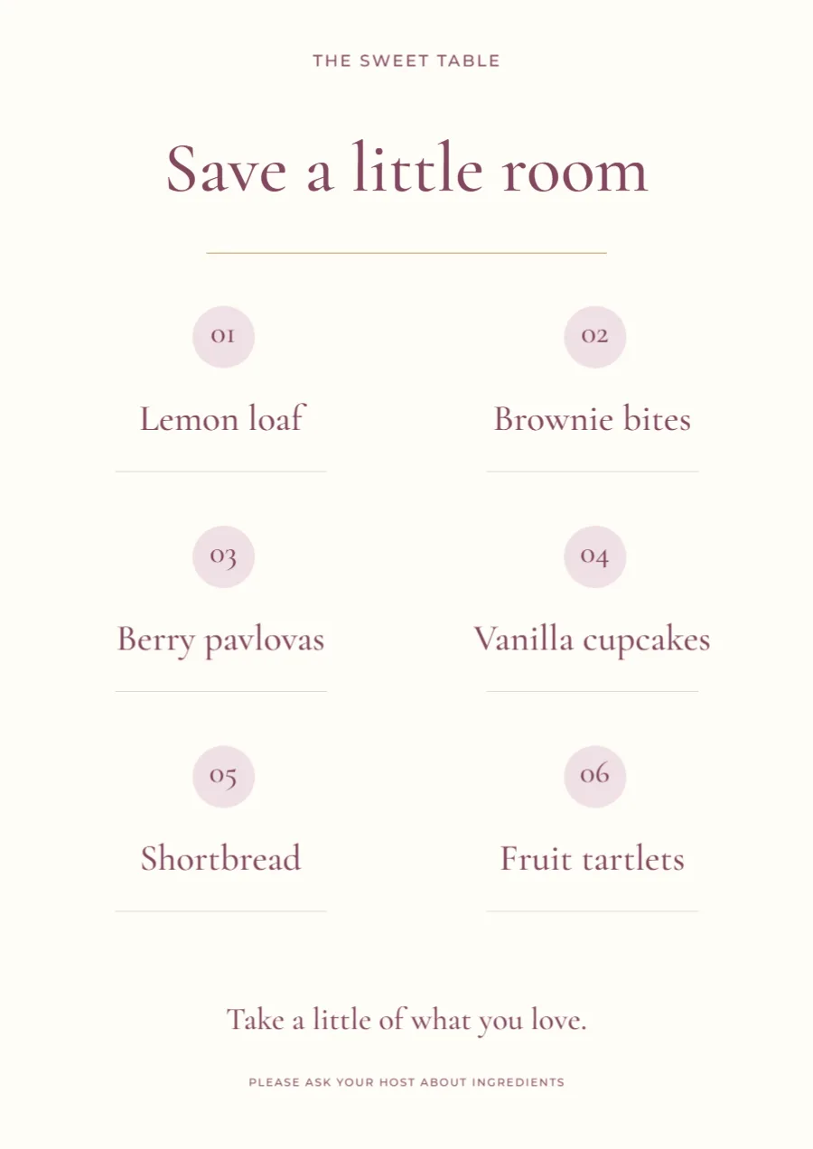Save room for something sweet – dessert table: printable design preview