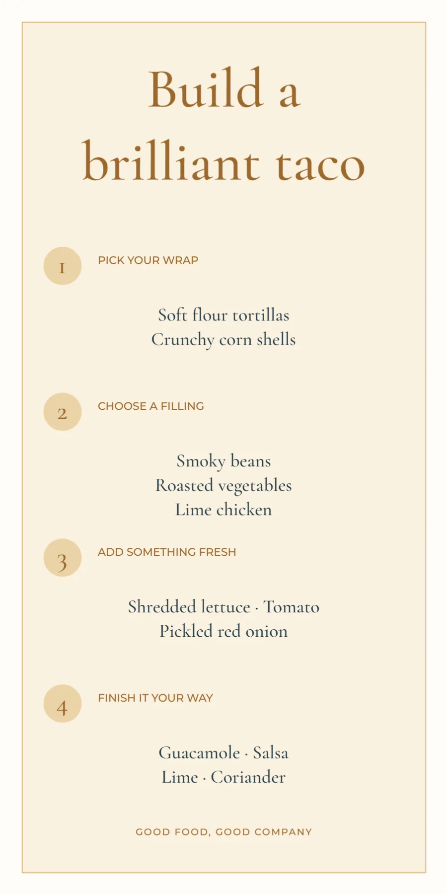 Build a brilliant taco – party menu: printable design preview