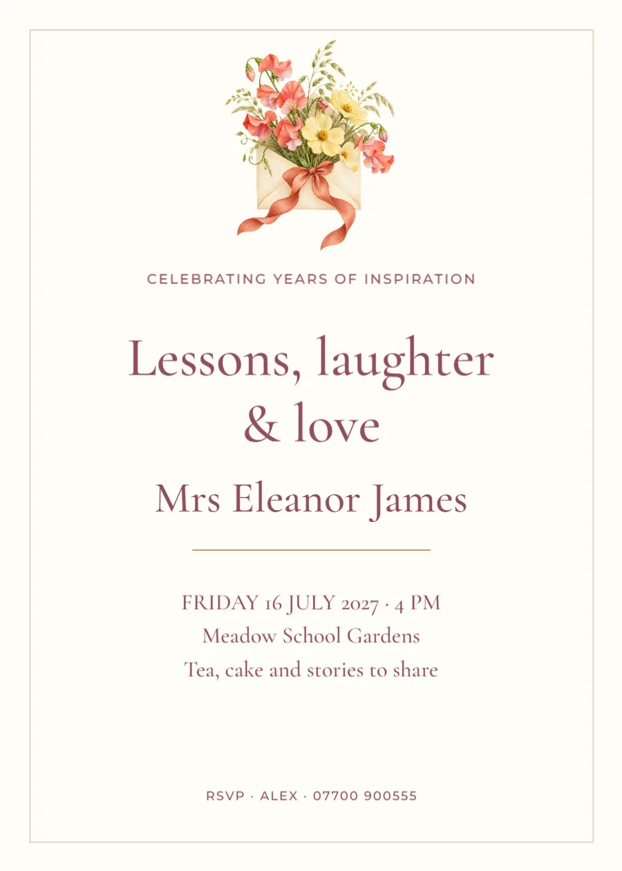 Lessons, laughter & love – teacher retirement: printable design preview