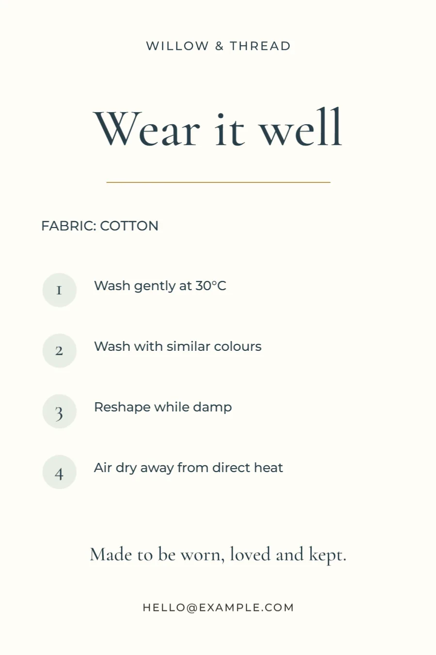Wear it well – garment care card: printable design preview